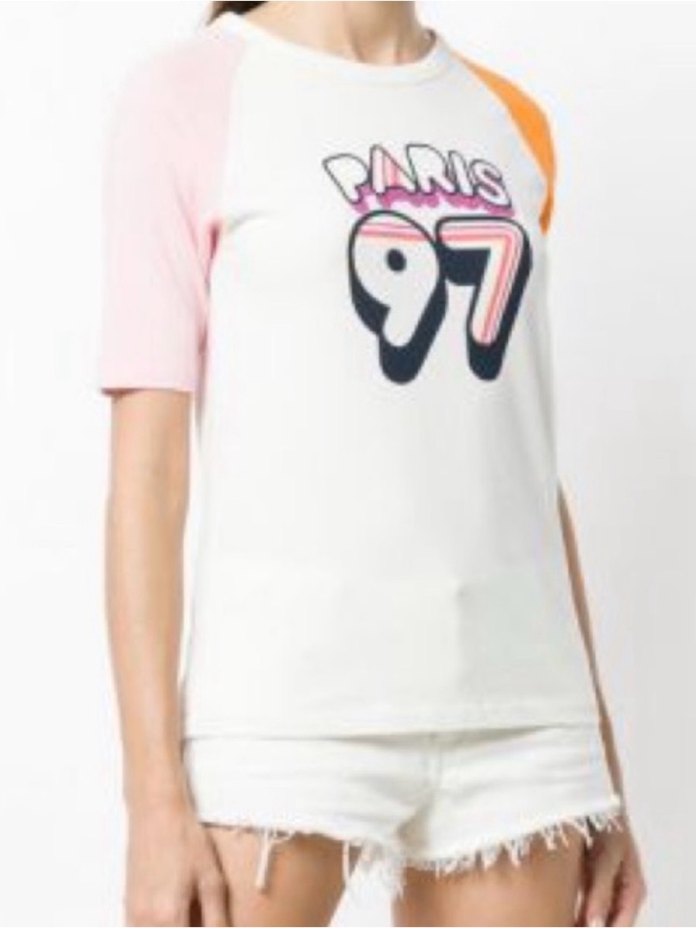 Zadig & Voltaire Paris 97 Contrast Sleeve Tee - White, Pink, Orange